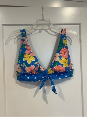 Blue Floral Polka Dot Tie-Front Bikini Top size M (8-10)